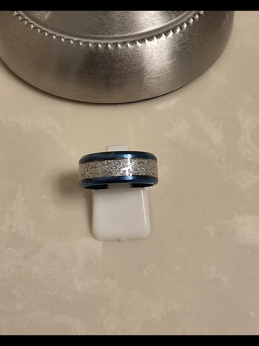 Men's Blue and Brushed Silver Ring Band - Size 7